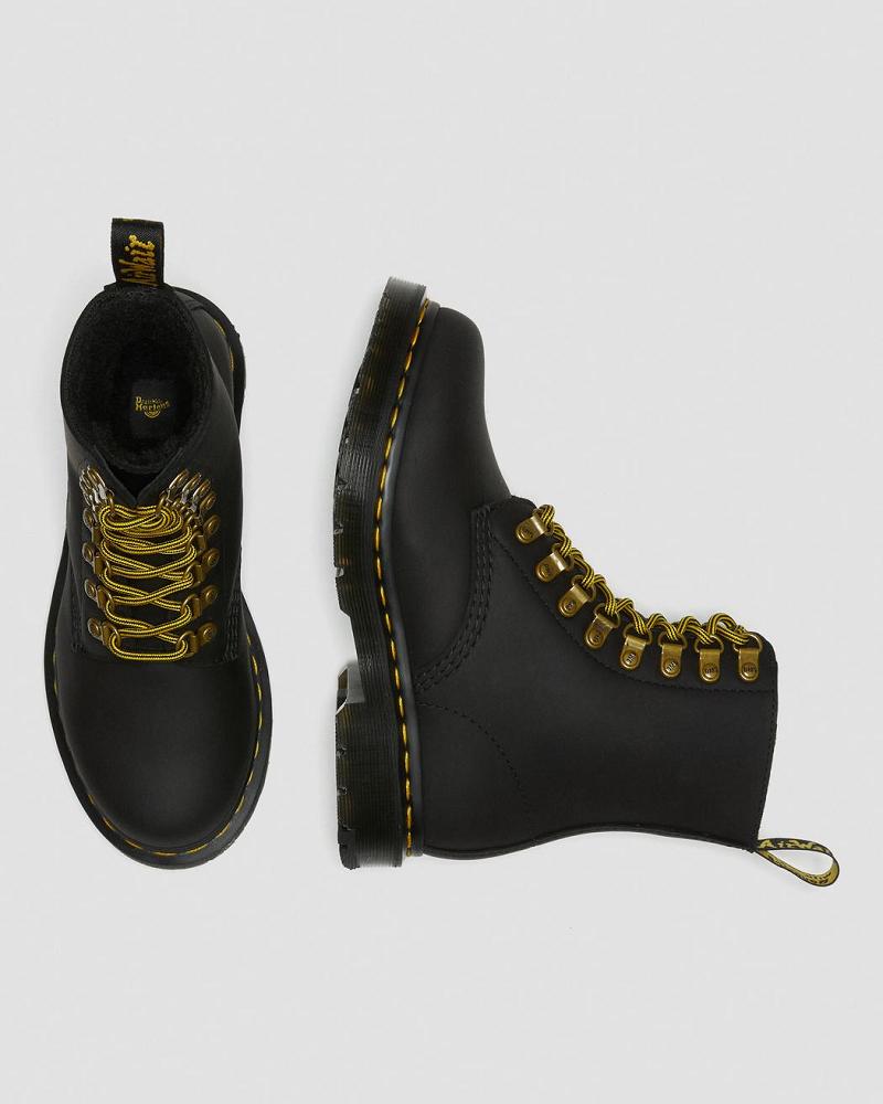 Black Women's Dr Martens 1460 Pascal DM's Wintergrip Leather Lace Up Boots | CA 185PJJ